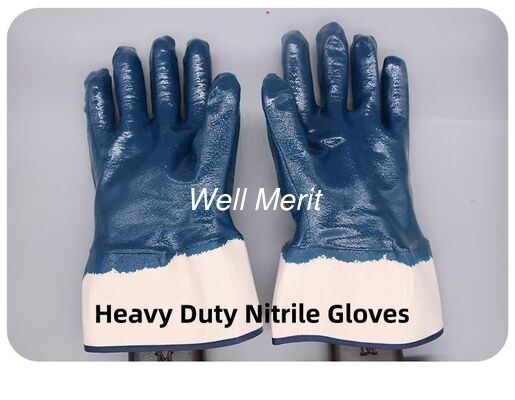 Heavy Duty  Double Dipped  Nitrile Coating Waterproof Blue  Safety Work Gloves